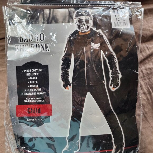 Kids Biker Skeleton Halloween Costume Set Large 12-14 Bad To The Bone American - Picture 1 of 2